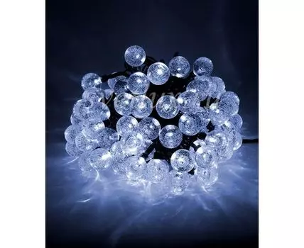 Гирлянда Шарики 10м Белая 9В, Диаметр Шарика 23мм, 100 LED, Провод Черный ПВХ, IP54