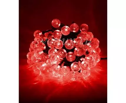 Гирлянда Шарики 10м Красная 9В, Диаметр Шарика 23мм, 100 LED, Провод Черный ПВХ, IP54