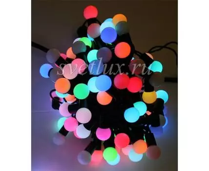 Гирлянда Шарики 10м Разноцветная с Мерцанием 8В, Диаметр Шарика 18мм, 100 LED, Провод Черный Каучук, IP65