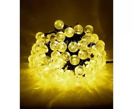 Гирлянда Шарики 10м Желтая 9В, Диаметр Шарика 23мм, 100 LED, Провод Черный ПВХ, IP54