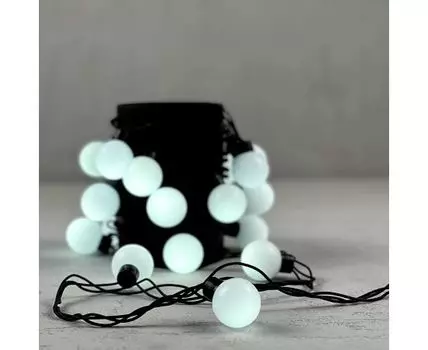 Гирлянда Шарики 5м Белая 220В, Диаметр Шарика 40мм, 20 LED, Провод Черный Каучук, IP65 LTC HB20-1-2W