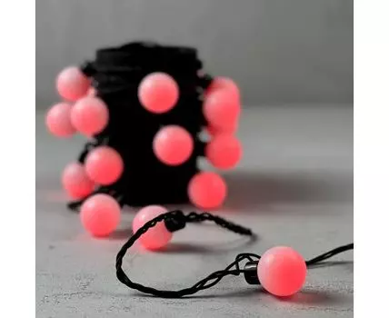 Гирлянда Шарики 5м Красная 220В, Диаметр Шарика 40мм, 20 LED, Провод Черный Каучук, IP65 LTC HB20-1-2R