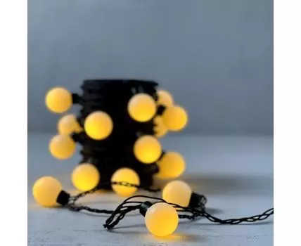 Гирлянда Шарики 5м Желтая 220В, Диаметр Шарика 40мм, 20 LED, Провод Черный Каучук, IP65 LTC HB20-1-2Y