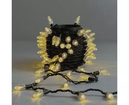 Гирлянда Шишки 10м Тепло-Белая 220В, 100 LED, Провод Черный Каучук, IP65 LTC CN100-2-2WW