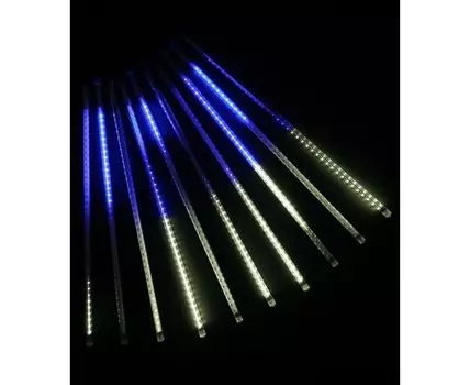 Гирлянда Тающие Сосульки 10шт по 50см, 24В, 720 Бело-Синих Светодиодов, Провод Черный ПВХ, IP55