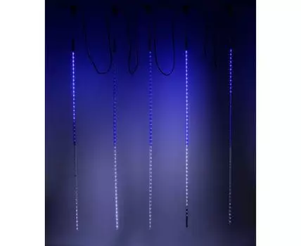 Гирлянда Тающие Сосульки 5шт по 100см, 24В, 480 Бело-Синих Светодиодов, Провод Черный ПВХ, IP55