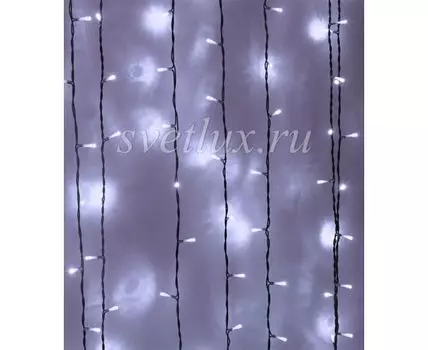 Гирлянда Занавес 1 x 6 м Белый 220В, 600 LED, Провод Черный ПВХ, IP54