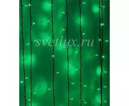 Гирлянда Занавес 2 x 1 м Зеленый 220В, 200 LED, Провод Черный ПВХ, IP54