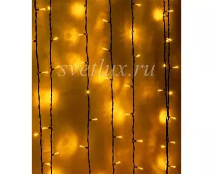 Гирлянда Занавес 2 x 1 м Желтый 220В, 200 LED, Провод Черный ПВХ, IP54