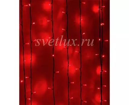 Гирлянда Занавес 2 x 2 м Красный 220В, 400 LED, Провод Черный ПВХ, IP54