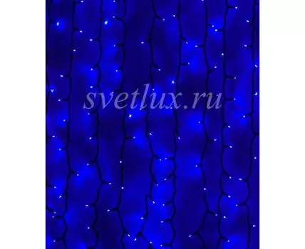 Гирлянда Занавес 2 x 3 м Синий 220В, 600 LED, Провод Черный Каучук, IP65