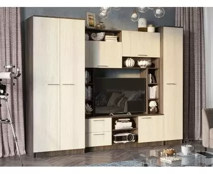 Гостиная Флора Люкс (210, 45, Без зеркальных фасадов, Прямые, Коричневый, 270)