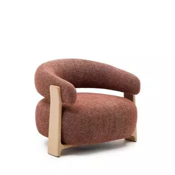 Granite Кресло из терракотового шенилла и массива ясеня в натуральной отделке
