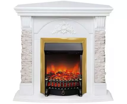 Электрокамин Athena Corner GR с очагом Fobos Lux Brass