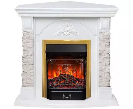 Электрокамин Athena Corner GR с очагом Majestic Lux Brass