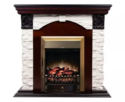 Электрокамин Dublin Lux AO с очагом Fobos Lux Brass