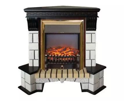 Электрокамин RealFlame Stone Coner AO с очагом Fobos Lux Brass