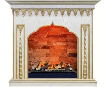 Каминокомплект Abu-Dabi - Белый дуб, патина золото с очагом Cassette 600 LNH-INT (с дровами)