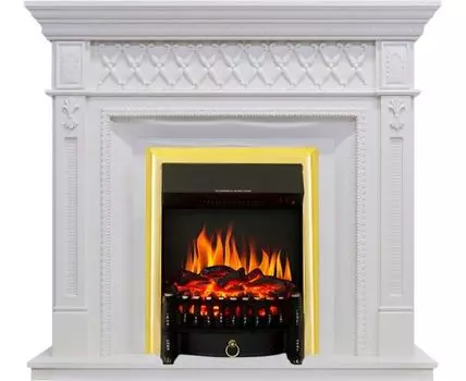 Каминокомплект Alexandria - Белый дуб с очагом Fobos FX Brass