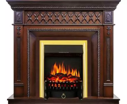 Каминокомплект Alexandria - махагон коричневый антик с очагом Fobos FX Brass