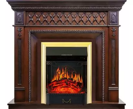 Каминокомплект Alexandria - махагон коричневый антик с очагом Majestic FX Brass