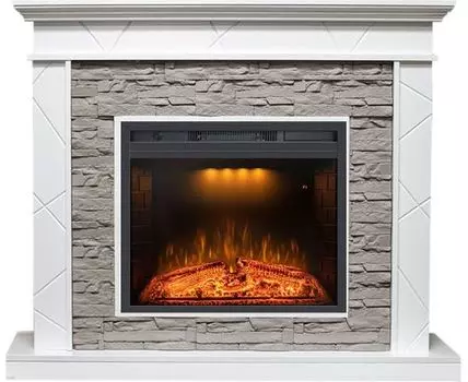 Каминокомплект Basel - Белый / Сланец серый с очагом Emerald 23