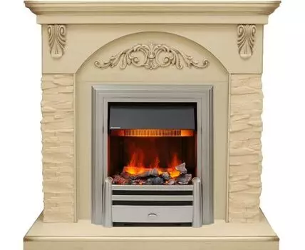 Каминокомплект Bern Сланец крупный бежевый / Алебастр темная патина с очагом Chesford