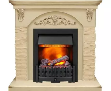 Каминокомплект Bern Сланец крупный бежевый / Алебастр темная патина с очагом Danville Black FB2