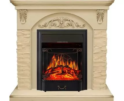 Каминокомплект Bern Сланец крупный бежевый / Алебастр темная патина с очагом Majestic FX Black