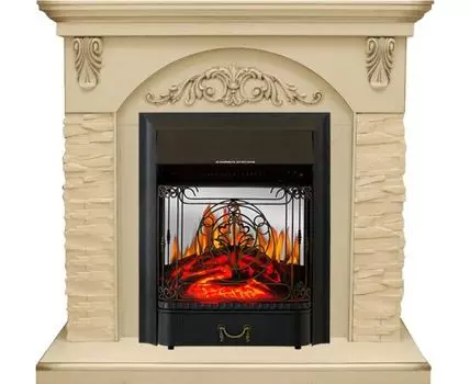 Каминокомплект Bern Сланец крупный бежевый / Алебастр темная патина с очагом Majestic FX M Black