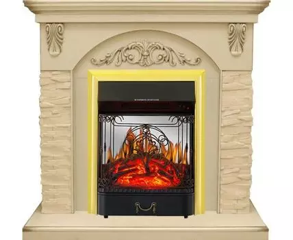 Каминокомплект Bern Сланец крупный бежевый / Алебастр темная патина с очагом Majestic FX M Brass