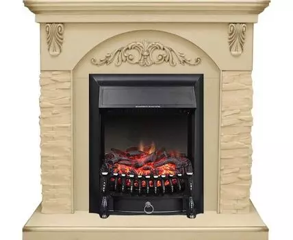 Каминокомплект Bern Сланец крупный бежевый / Алебастр темная патина с очагом Fobos FX Black