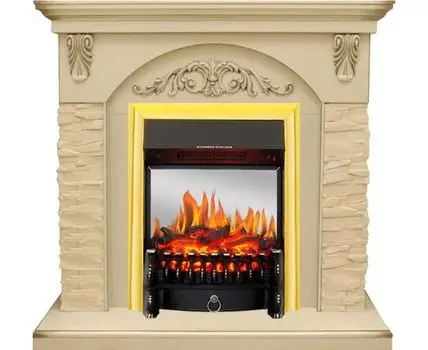 Каминокомплект Bern Сланец крупный бежевый / Алебастр темная патина с очагом Fobos FX M Brass