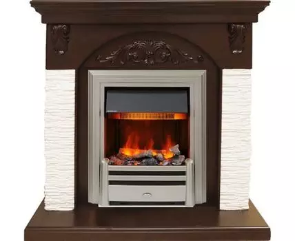Каминокомплект Bern Сланец мелкий белый / Темный дуб с очагом Chesford
