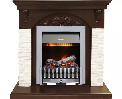 Каминокомплект Bern Сланец мелкий белый / Темный дуб с очагом Danville Chrome FB2