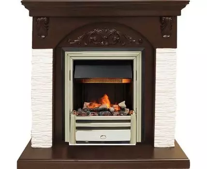 Каминокомплект Bern Сланец мелкий белый / Темный дуб с очагом Cavendish