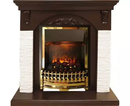 Каминокомплект Bern Сланец мелкий белый / Темный дуб с очагом Atherton