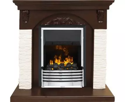 Каминокомплект Bern Сланец мелкий белый / Темный дуб с очагом Flagstaff