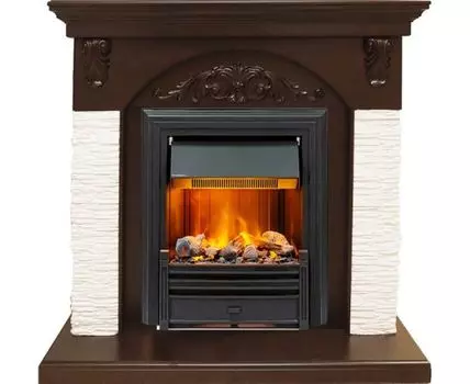 Каминокомплект Bern Сланец мелкий белый / Темный дуб с очагом Brookline Black