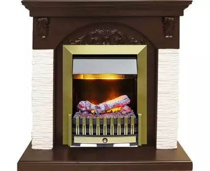 Каминокомплект Bern Сланец мелкий белый / Темный дуб с очагом Danville Antique Brass FB2