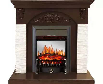 Каминокомплект Bern Сланец мелкий белый / Темный дуб с очагом Fobos FX M Black