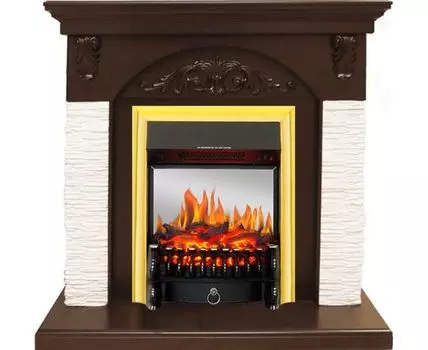 Каминокомплект Bern Сланец мелкий белый / Темный дуб с очагом Fobos FX M Brass