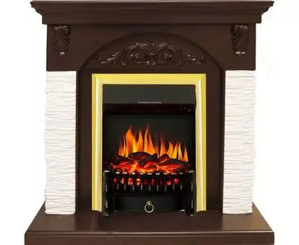 Каминокомплект Bern Сланец мелкий белый / Темный дуб с очагом Fobos FX Brass