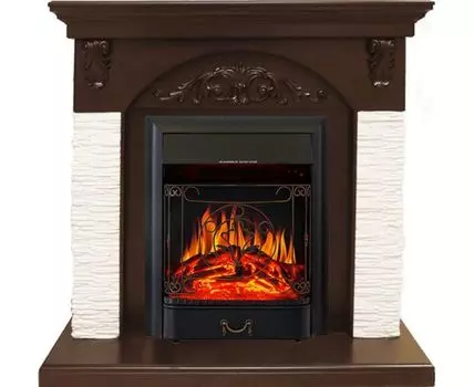 Каминокомплект Bern Сланец мелкий белый / Темный дуб с очагом Majestic FX Black
