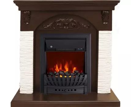 Каминокомплект Bern Сланец мелкий белый / Темный дуб с очагом Aspen Black