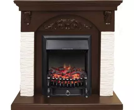 Каминокомплект Bern Сланец мелкий белый / Темный дуб с очагом Fobos FX Black