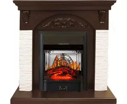Каминокомплект Bern Сланец мелкий белый / Темный дуб с очагом Majestic FX M Black