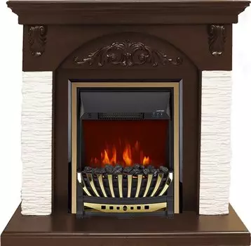 Каминокомплект Bern Сланец мелкий белый / Темный дуб с очагом Aspen Gold