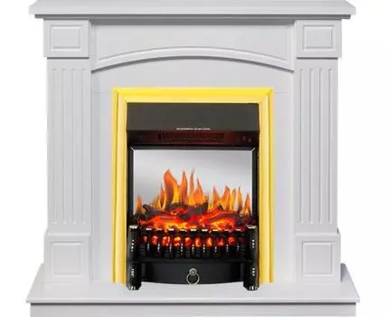 Каминокомплект Boston - Белый (Высота 925см) с очагом Fobos FX M Brass