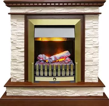 Каминокомплект Calgary - Дуб / Сланец беженый с очагом Danville Antique Brass FB2